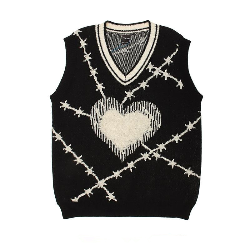 2022 Women Sweater Vest Oversize Autumn Harajuku Y2K Black Korean Sleeveless Knitted Tops Men V-neck Fashion Casual Waistcoat alx