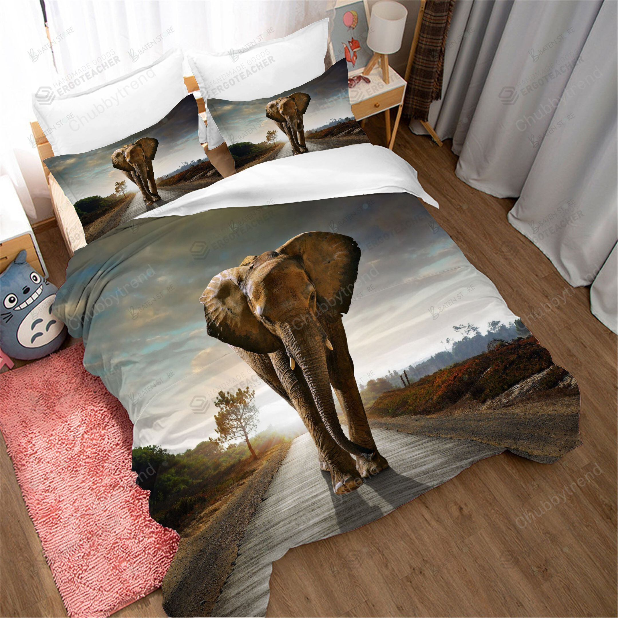 3D Elephant On Road Bed Sheets Duvet Cover Bedding Set Great Gifts For Birthday Christmas Thanksgiving