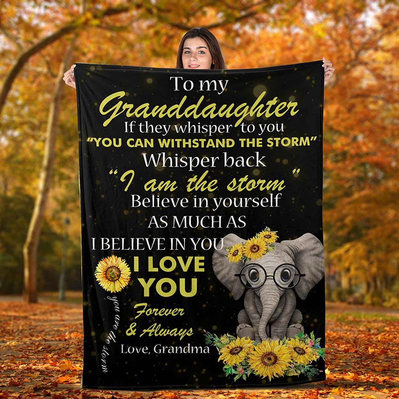 Skitongifts Blanket For Sofa Throws, Bed Throws Blanket – Elephants Sunflower Grandma To Granddaughter I Am The Storm I Love You Forever-Tt1801