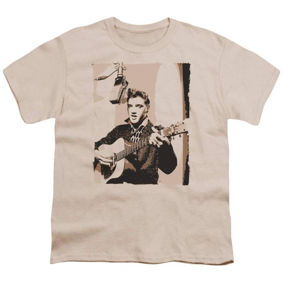 Elvis Presley Sepia Studio Kids Youth T Shirt Cream