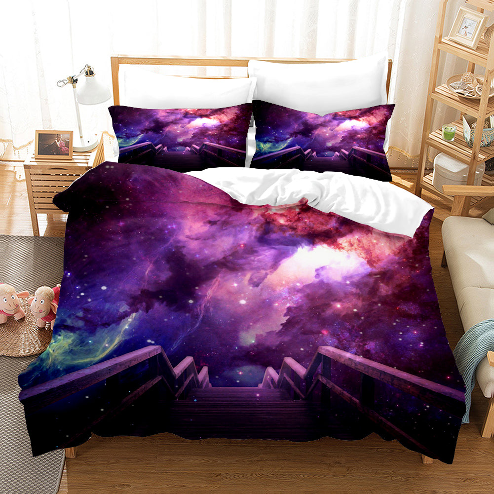 3D Pink Steps Nebula Universe Star Sky Quilt Cover Set Bedding Set Pillowcases 120