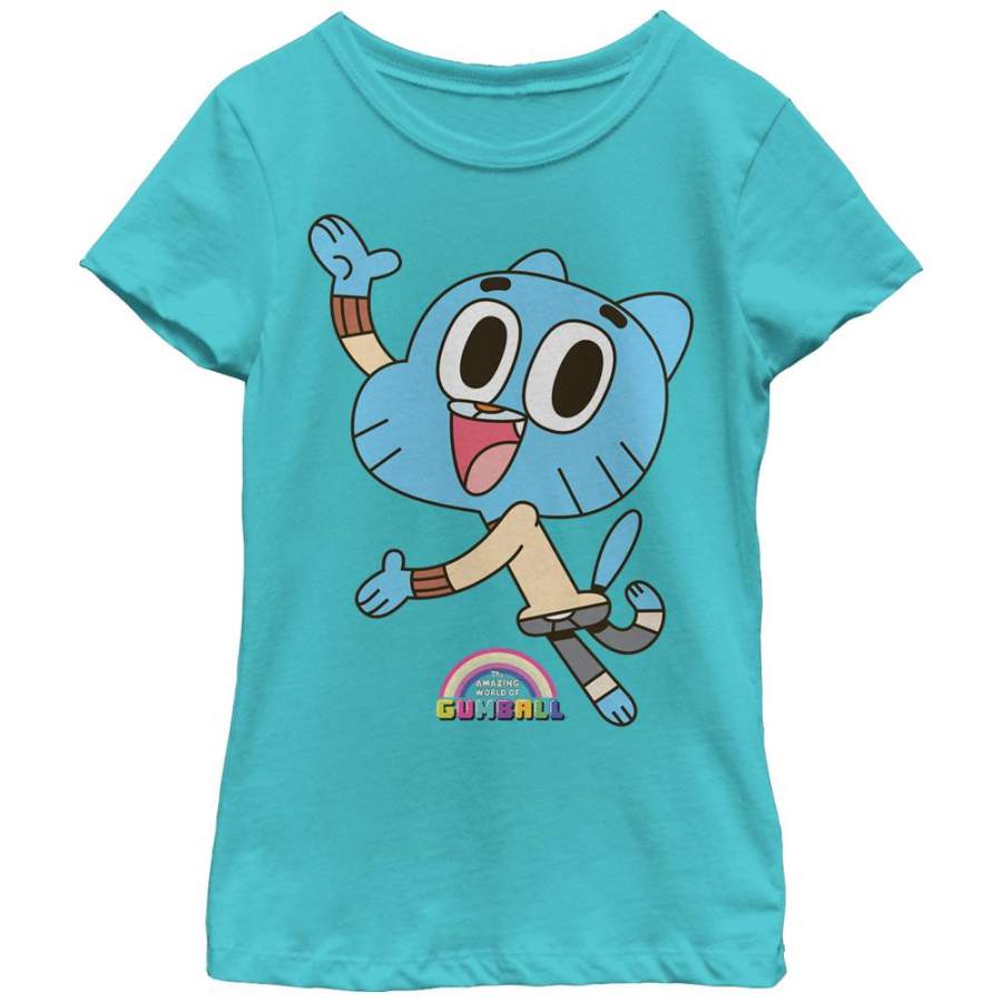 The Amazing World of Gumball Girl’s Cat Logo  T Shirt Tahiti Blue S