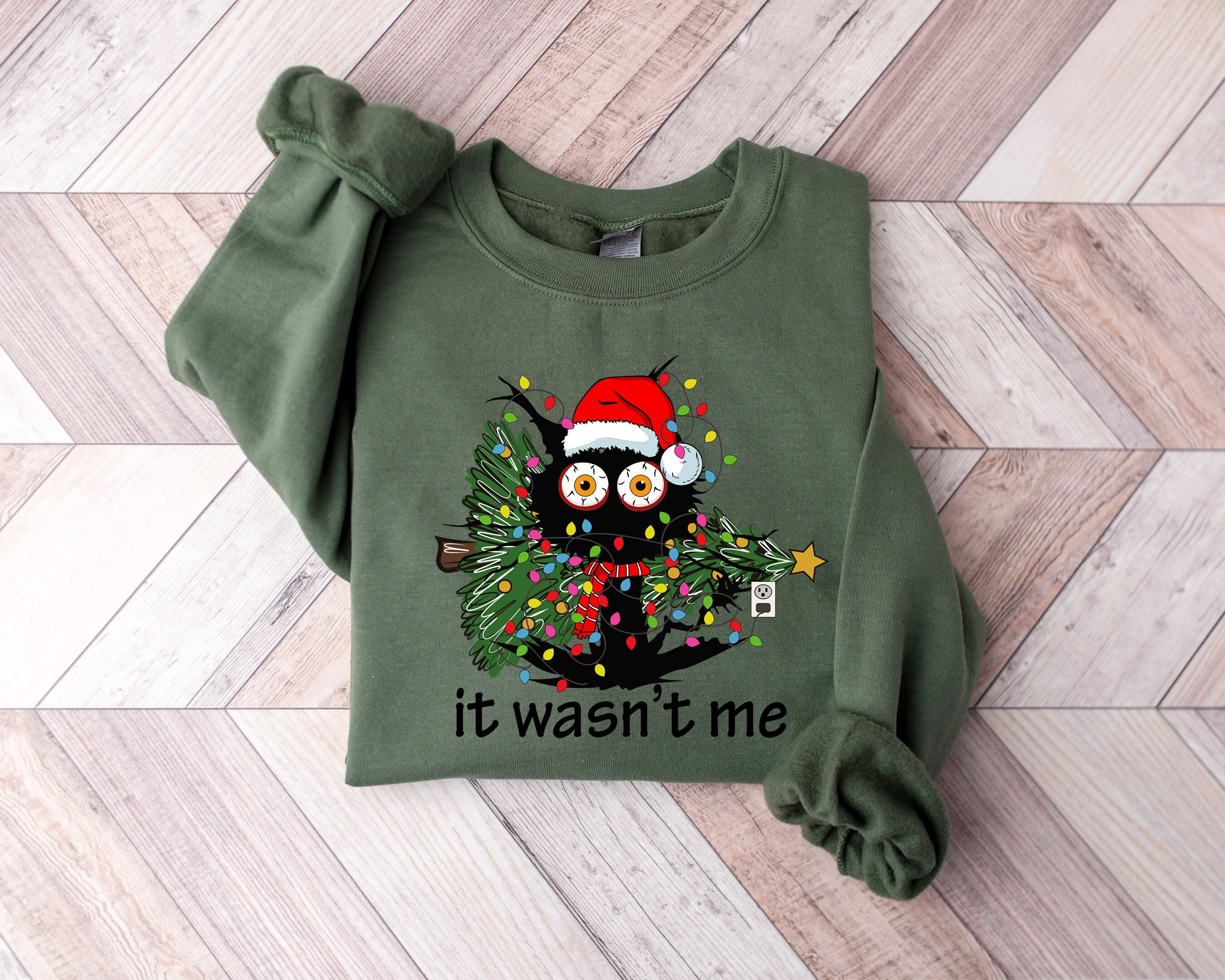 It Wasn’t Me Christmas Black Cat Sweatshirt