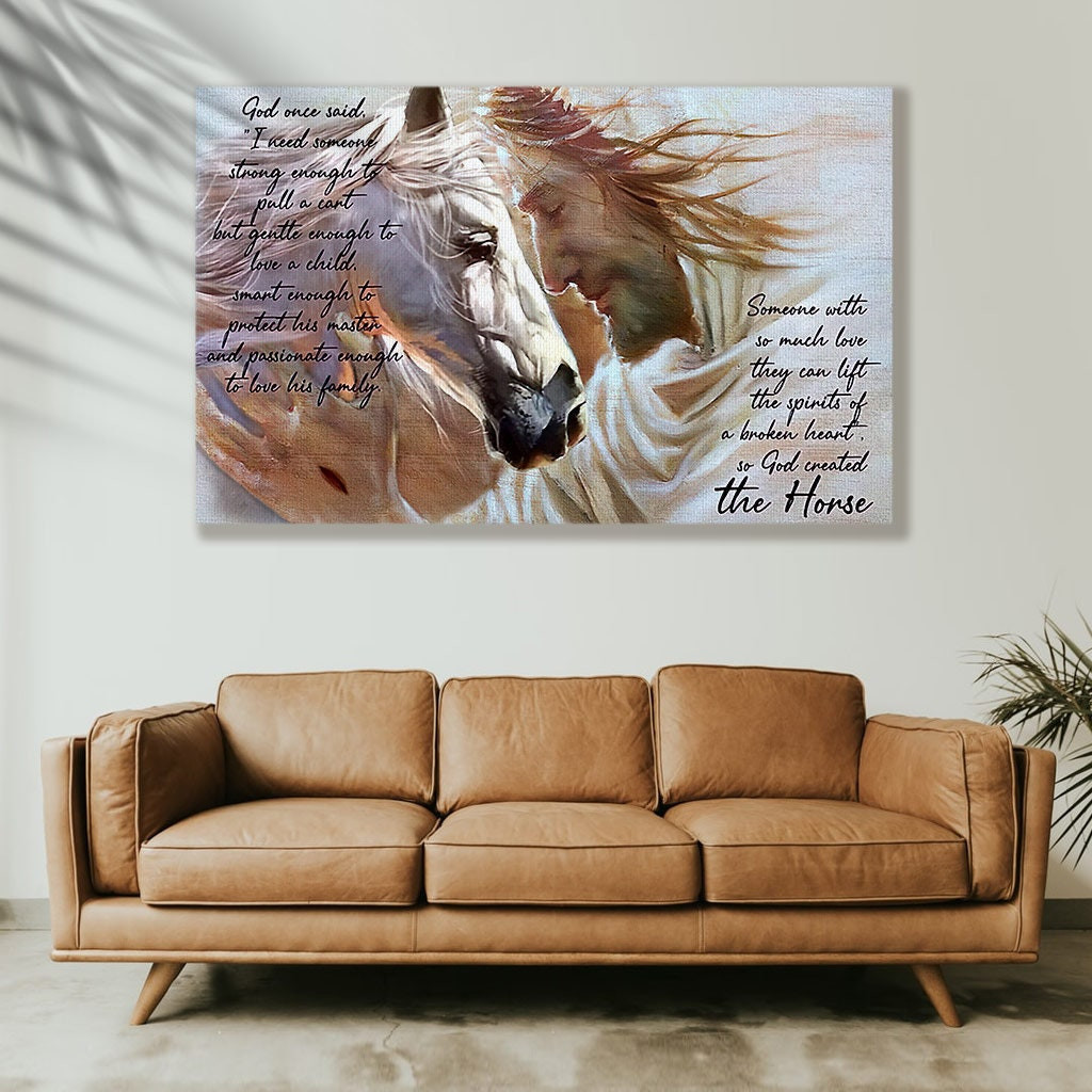 & Canvas | Jesus Hug, Jesus Horse I Need Someone Strong Enought To Pull A Cart, Religious Gift, Home Decor Vertical Jesus Wall Art