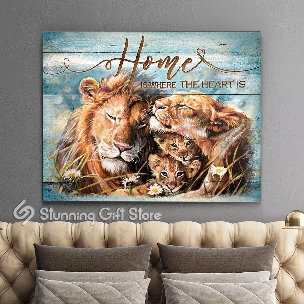 Family Canvases Lion Wall Art Hanging – Home Is Where The Heart Is