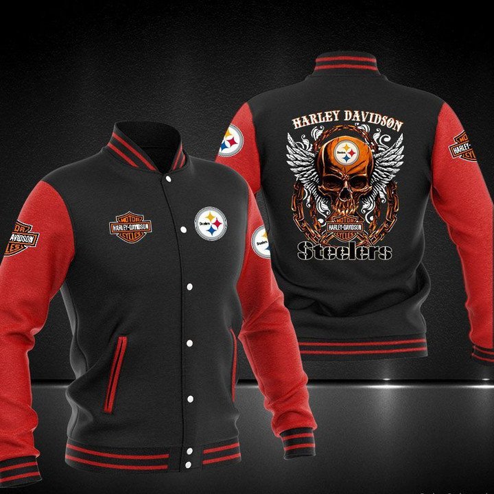 Pittsburgh Steelers Harleydavidson Black Red Baseball Jacket