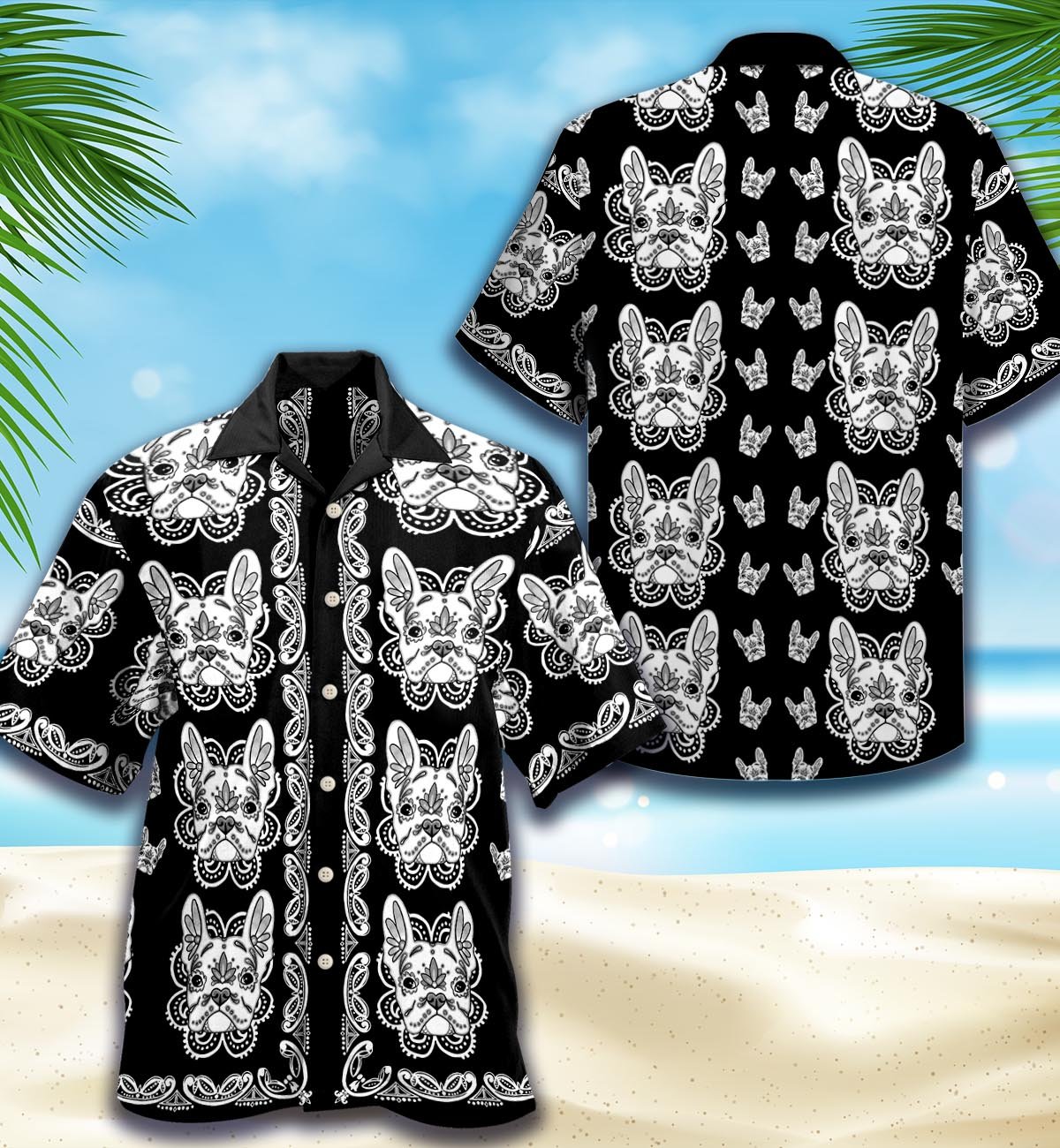 French Bulldog Lover Sugar Skull All Over Printed Hawaii Shirt Size S Ha13657