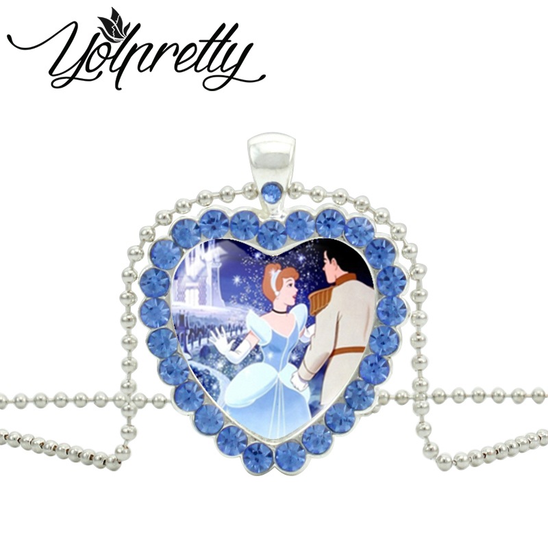 2021 Baby Girl Cinderella Heart Crystal Necklace Necklace Glass Cabochon Necklace Jewelry Gifts alx