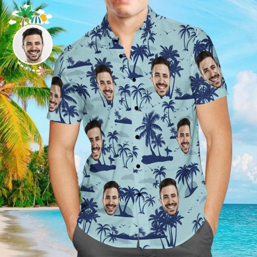 Custom Face Personalized Photo Hawaii Shirts Coconut Tree Design Aloha Beach Shirt For Men 1043 Ha37866