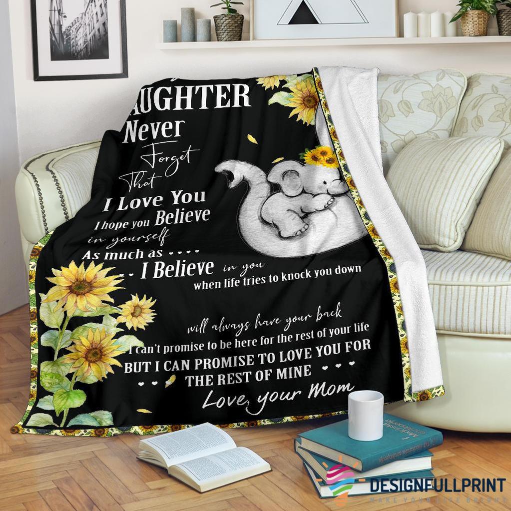 Gift For Elephant Lover Mother Day Gift Mom To Daughter Elephant Sunflower Black Blanket