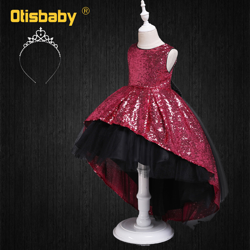 Summer Little Girls Tail Sequined Dresses Ceremony Kids Wedding Evening Prom Birthday Dresses Child Graduation Party Gown alx