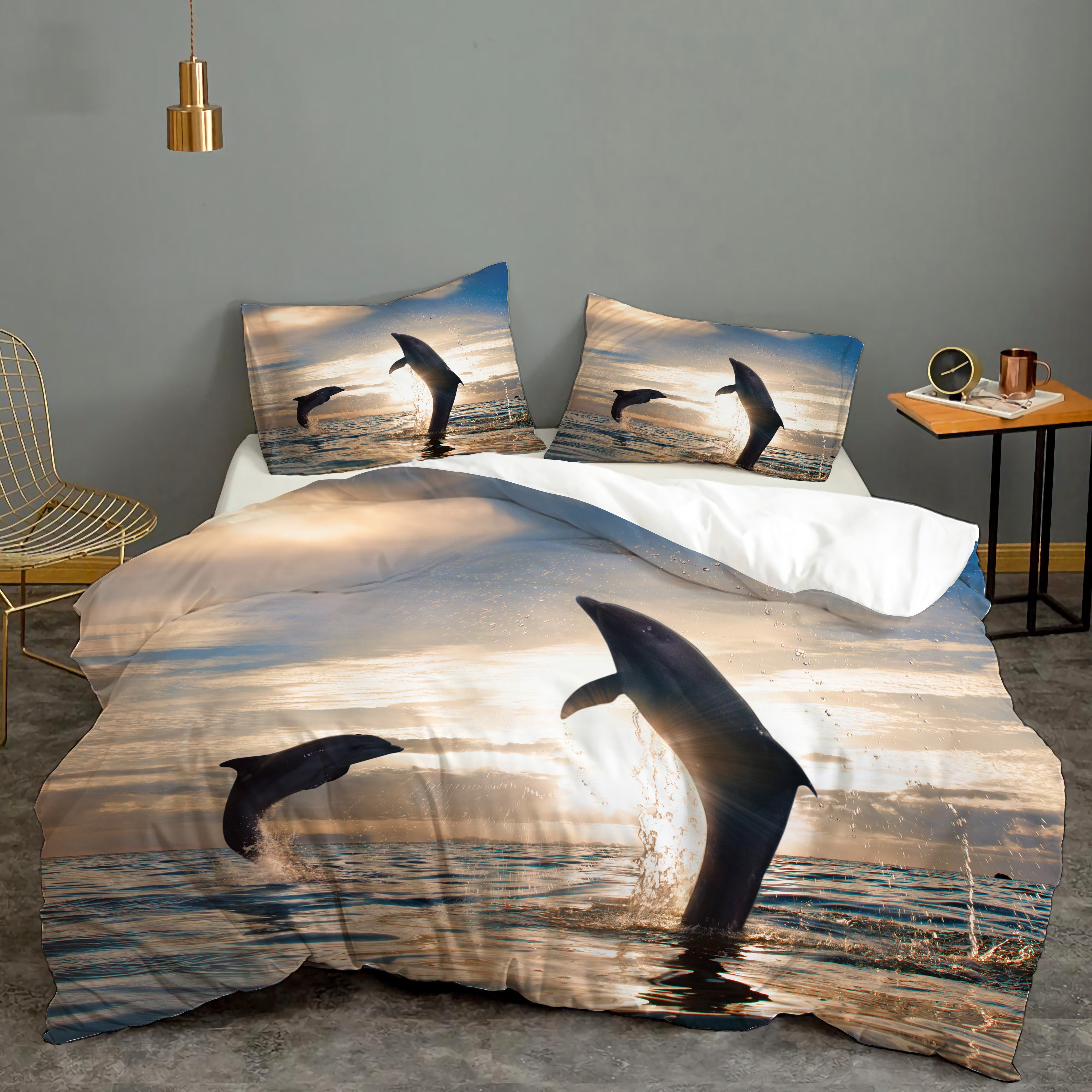 3D Animal Dolphin Sunset Sky Sea Quilt Cover Set Bedding Set Duvet Cover Pillowcases 36