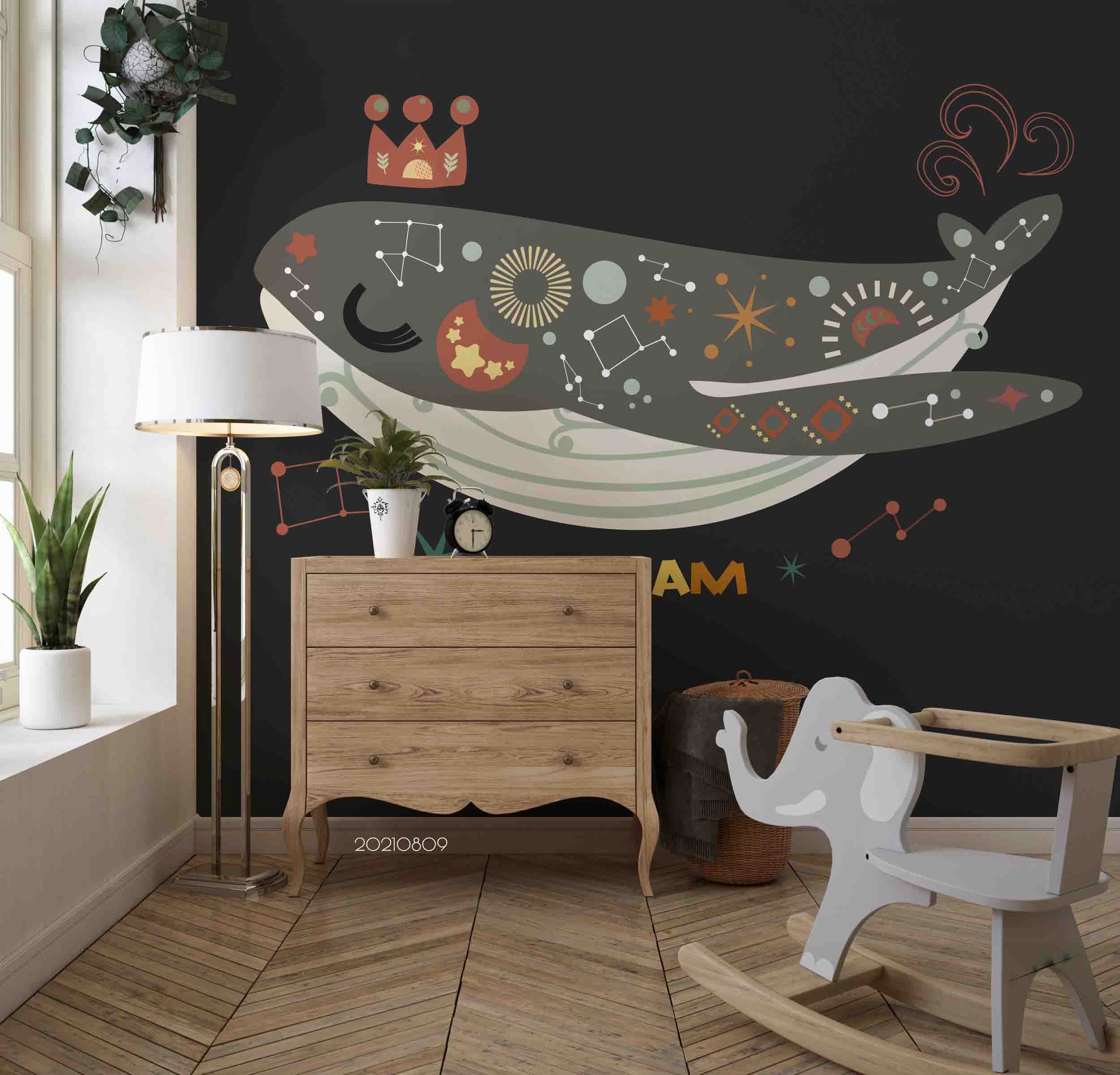 3D Hand-Painted Cute Whale Crown Wall Mural Wallpaper Sww4949