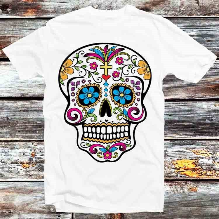 Sugar Skull Calavera Art Mandala Present Funny T Shirt Vintage Retro Cool Gift Mens Womens Unisex Cartoon Anime Top Tee B559