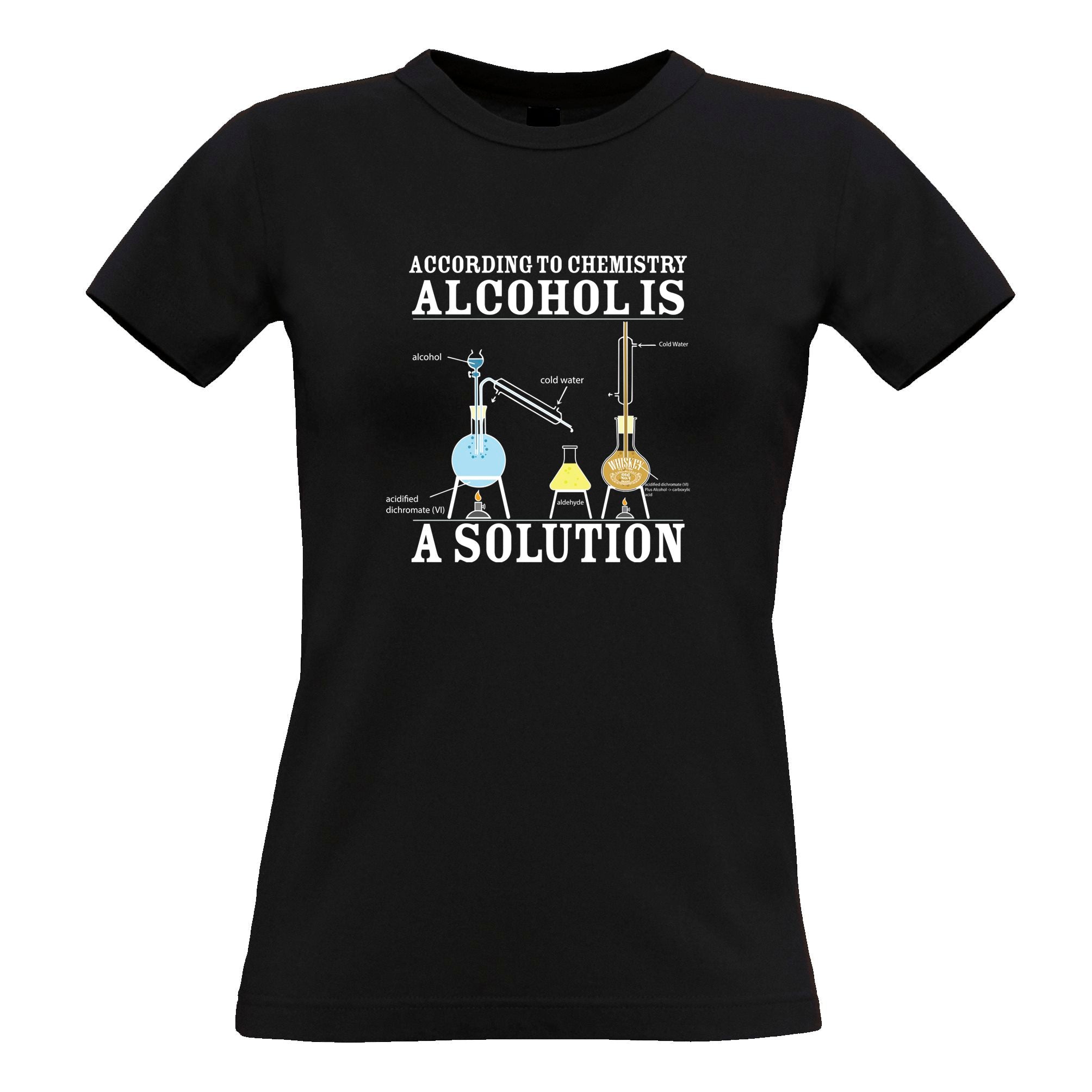 Pub Womens T Shirt According To Chemistry Alcohols a Solution Tee