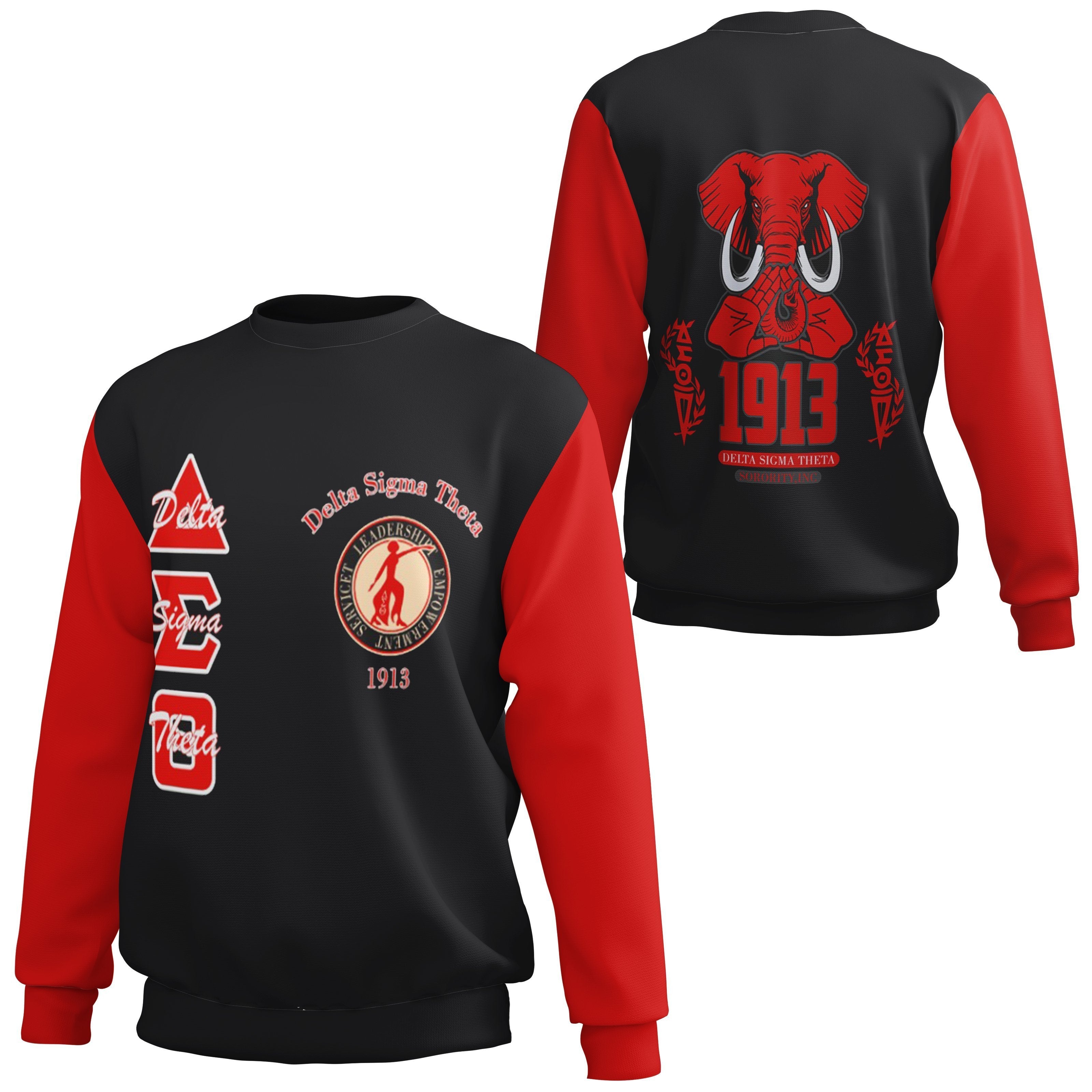 Greek Life Sweatshirt – Delta Sigma Theta Hand Sign Elephant Crewneck Sweatshirt J5