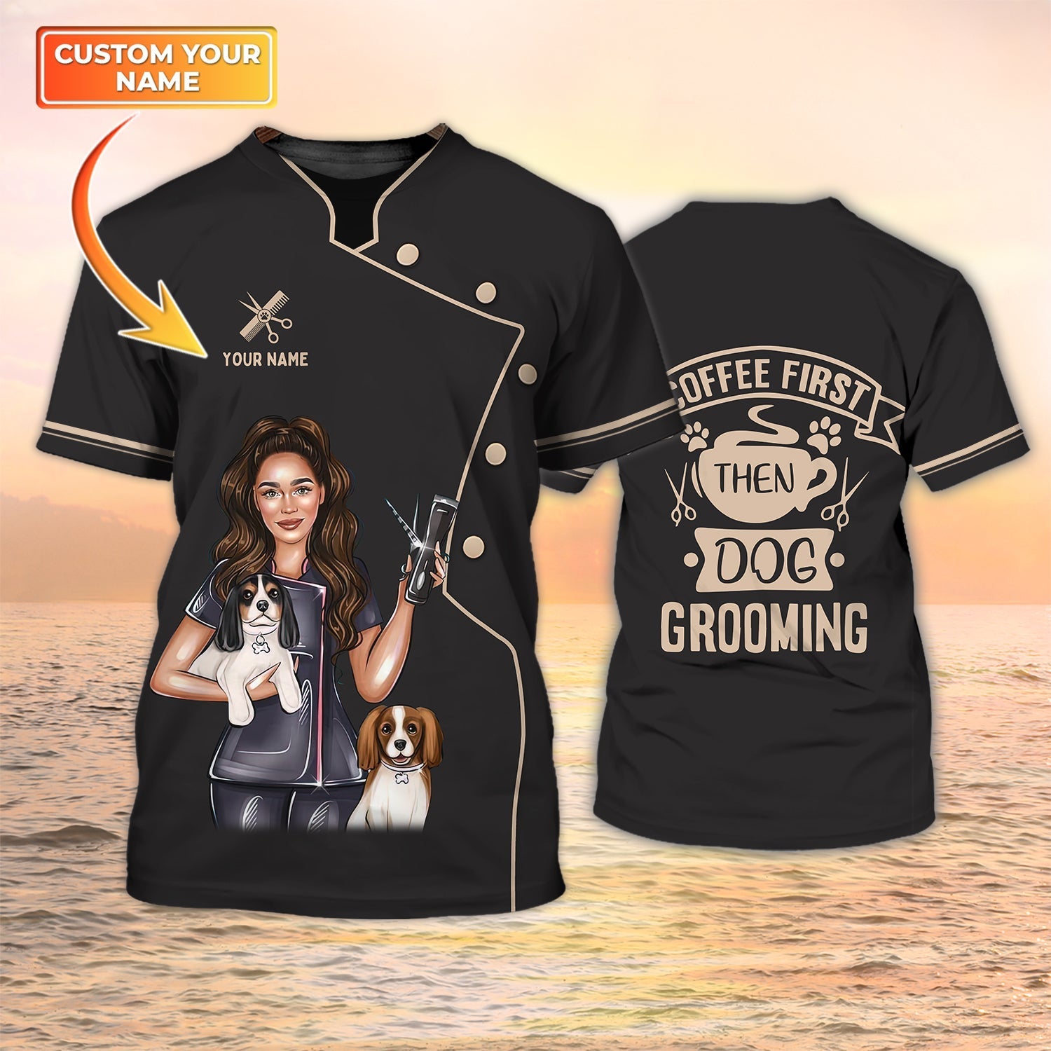 Dog Groomer Shirt Personalized Name 3D Groomer Tshirt Black Grooming Salon Uniform