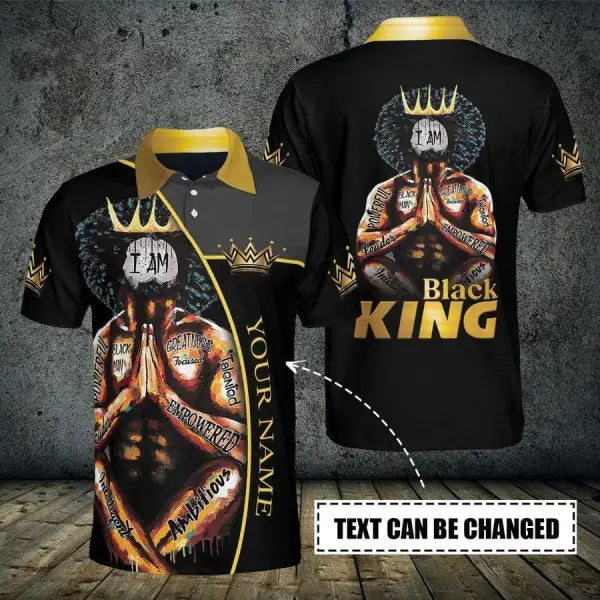 I Am Black King Black Man Wearing Crown Praying Custom Name Polo Shirt | For Men & Women | Pn1541