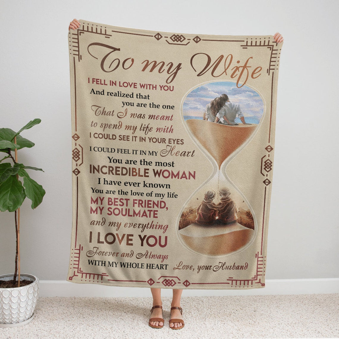 To My Wife I Fell In Love With You Fleece Blanket Gift For Wife Couple Valentine’S Day Home Decor Bedding Couch Sofa Soft And Comfy Cozy