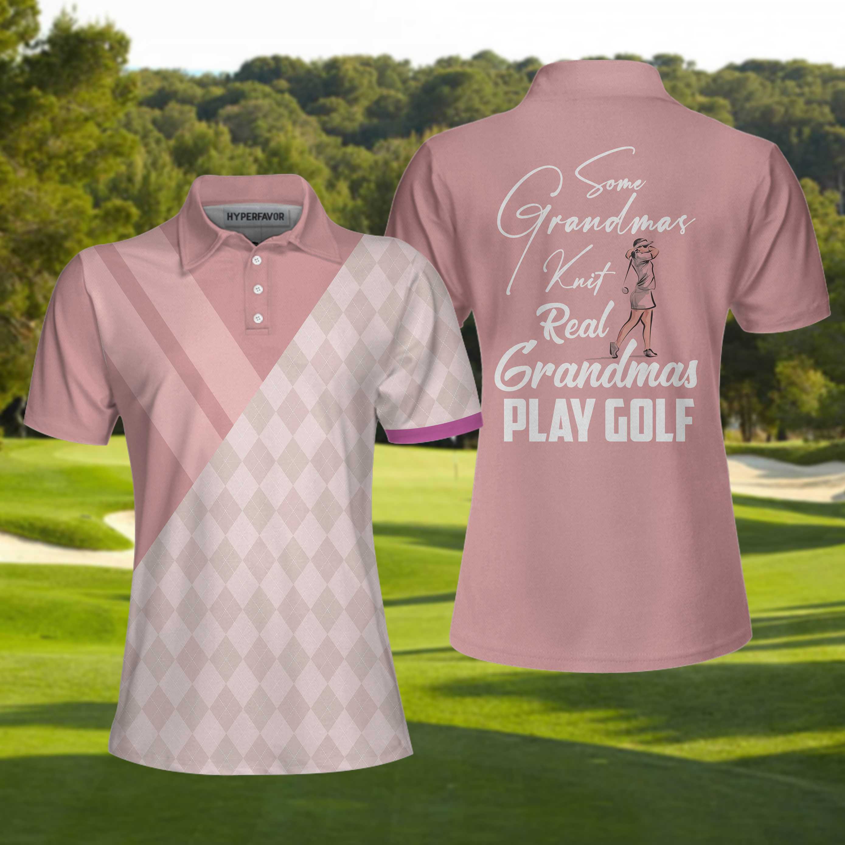 Some Grandmas Knit Real Grandmas Play Golf Short Sleeve Women Polo Shirt, Light Pink Golf Shirt For Ladies Coolspod