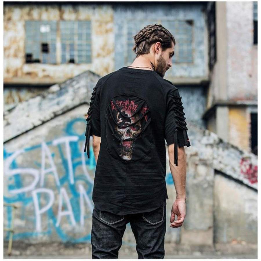 Black Skull Ripped T-Shirt - TattoosCafe