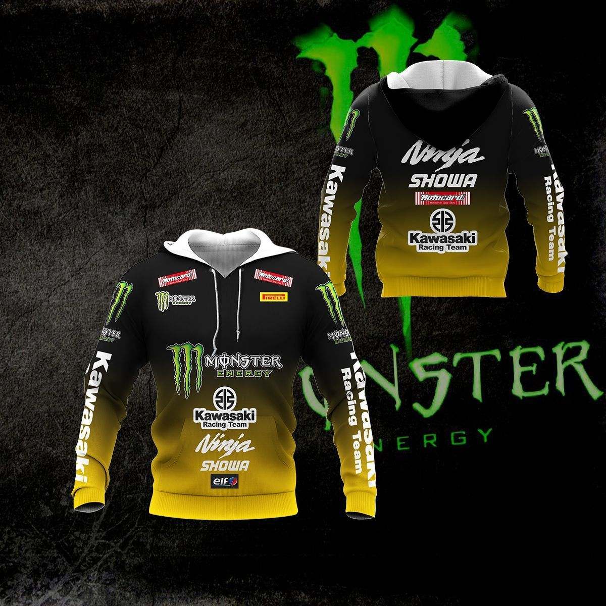 3D All Over Printed Kawasaki Racing   Shirts Ver 5 (Yellow)