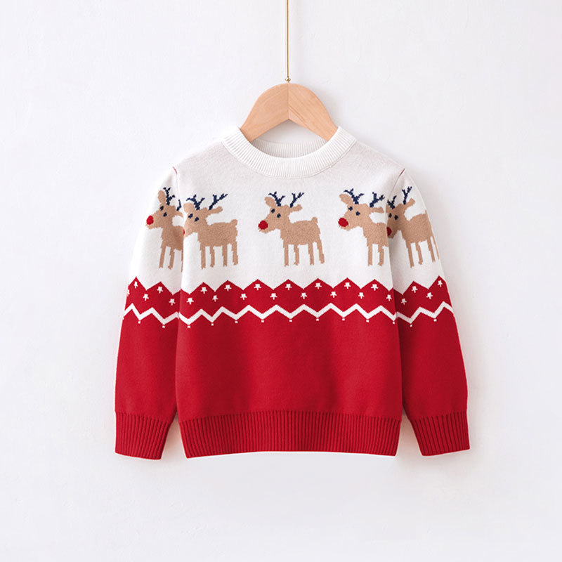 Christmas Jumpers Baby Boy Girl Jacquard Casual Long Sleeve Pullover Tops 2T-7T Merry Xmas Knit Sweaters 2022 New Autumn Winter alx