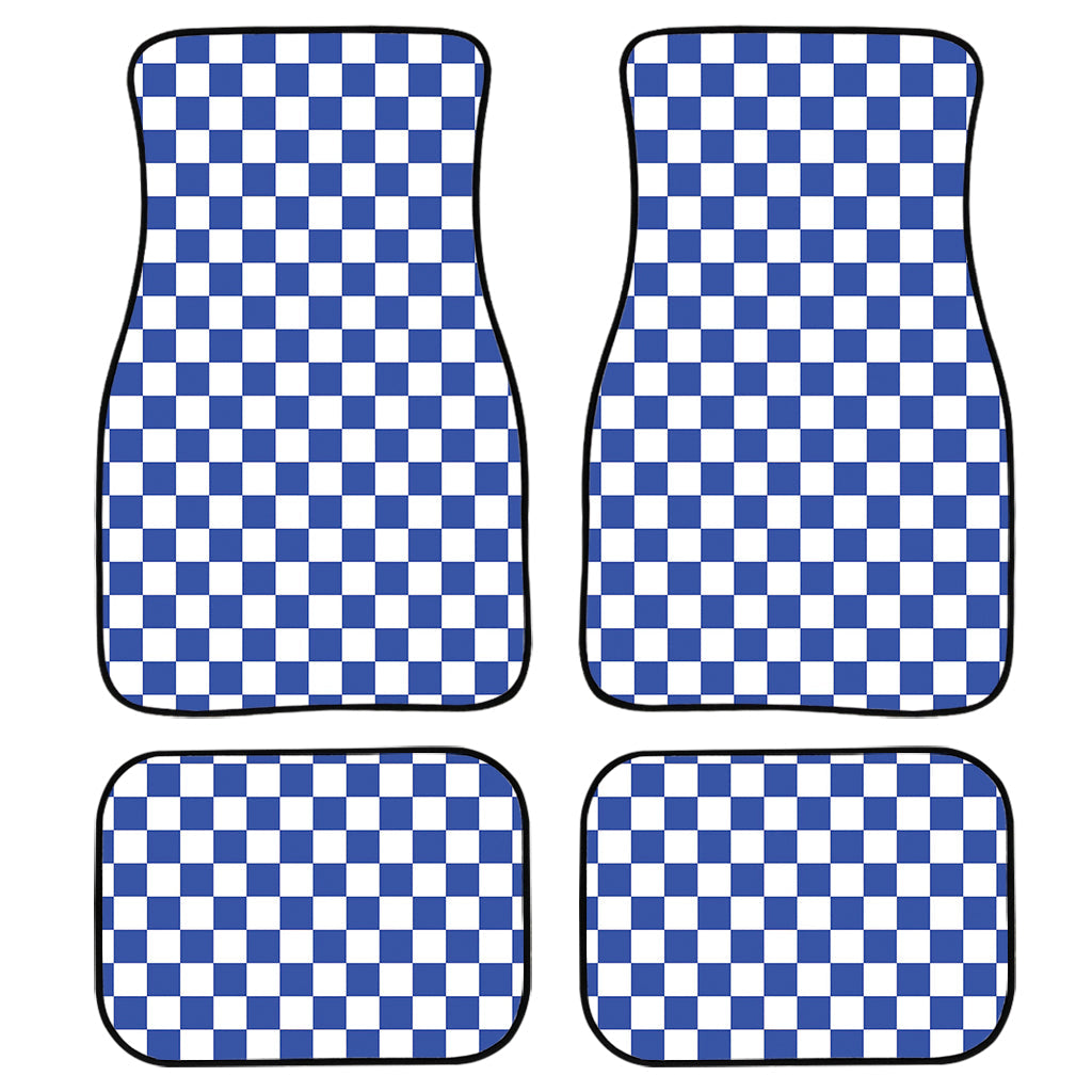 Blue And White Checkered Pattern Print Front And Back Car Floor Mats, Front Car Mat