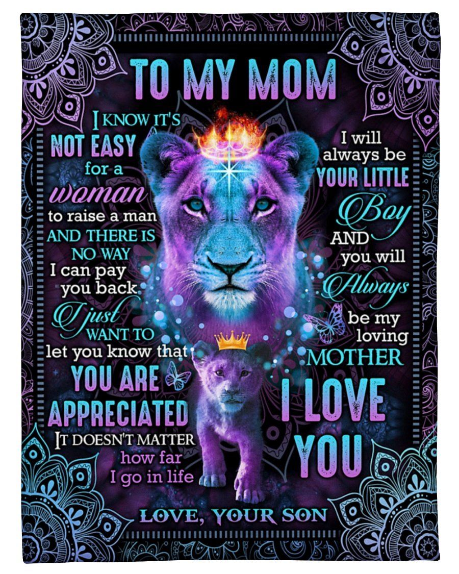 You Are Appreciated Purple And Black Mandala Lion Son Gift For Mama Fleece Blanket