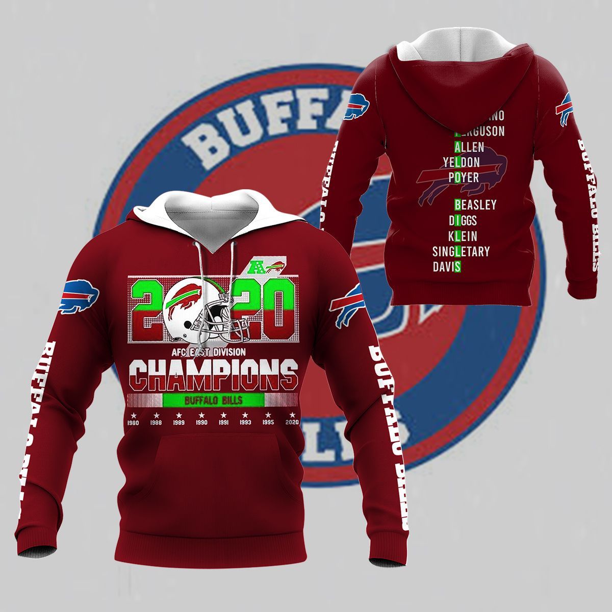 3D All Over Printed Buffalo Bills HVH-HL Shirts Ver 2 (Dark Red)