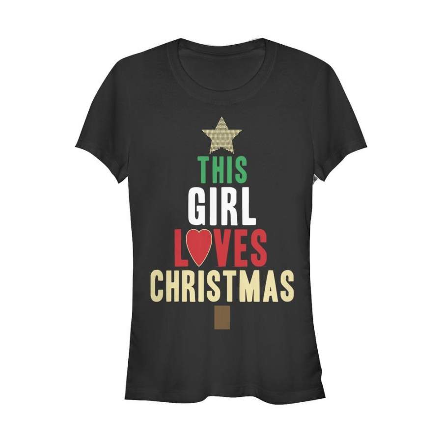 Lost Gods Junior’s Girl Loves Christmas  T Shirt Black S