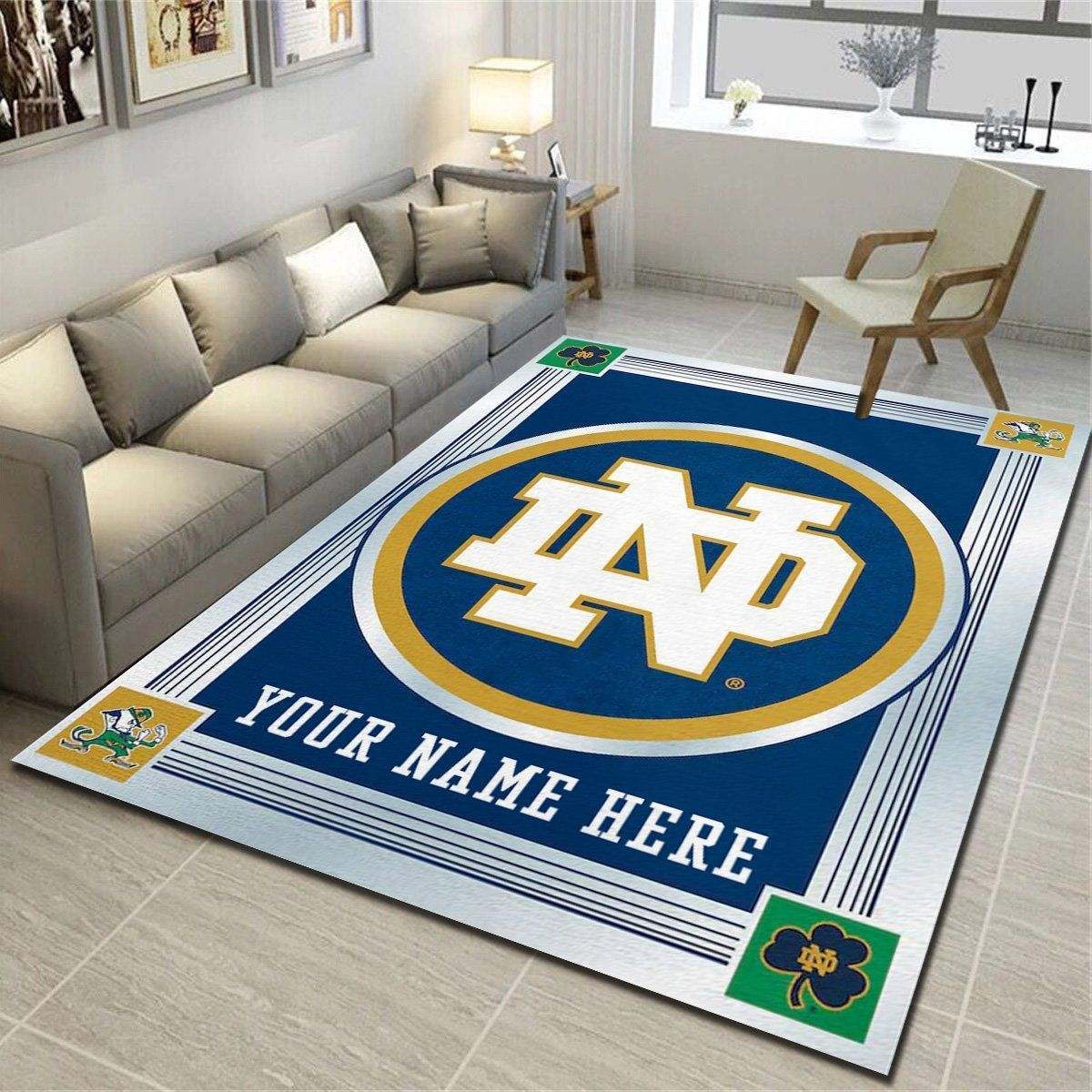 Notre Dame Fighting Irish logo Personalized Rug, Living Room Carpet, Customized Floor Decor