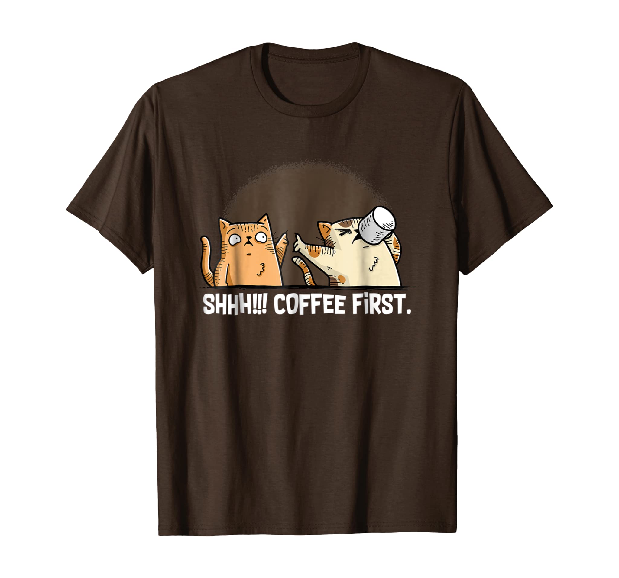 Shhh! Coffee First, Funny Coffee and Cats Graphic Tee Shirt