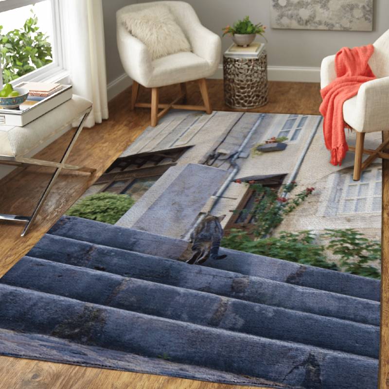 A cat climbing the stairs – Animals Area Rug Carpet