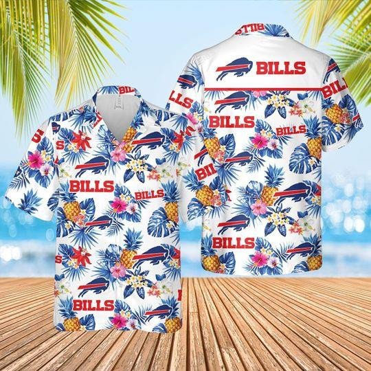 Unifinz Buffalo Bills Hawaiian Shirt Buffalo Bills Palm Leaves Pineapples Red Blue White Hawaii Shirt Buffalo Bills Aloha Shirt 2022