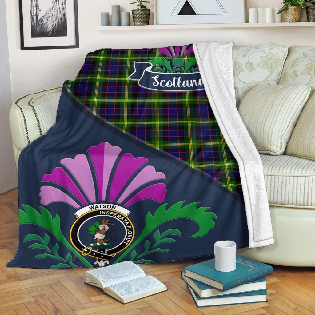 Watson Crest Tartan Blanket Scotland Thistle A30