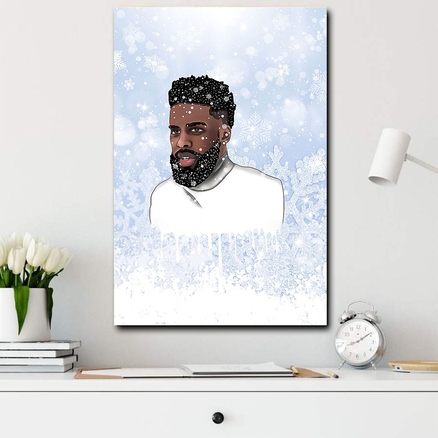 African American Canvas Art Melanin Man And White Snow African Inspired Living Room