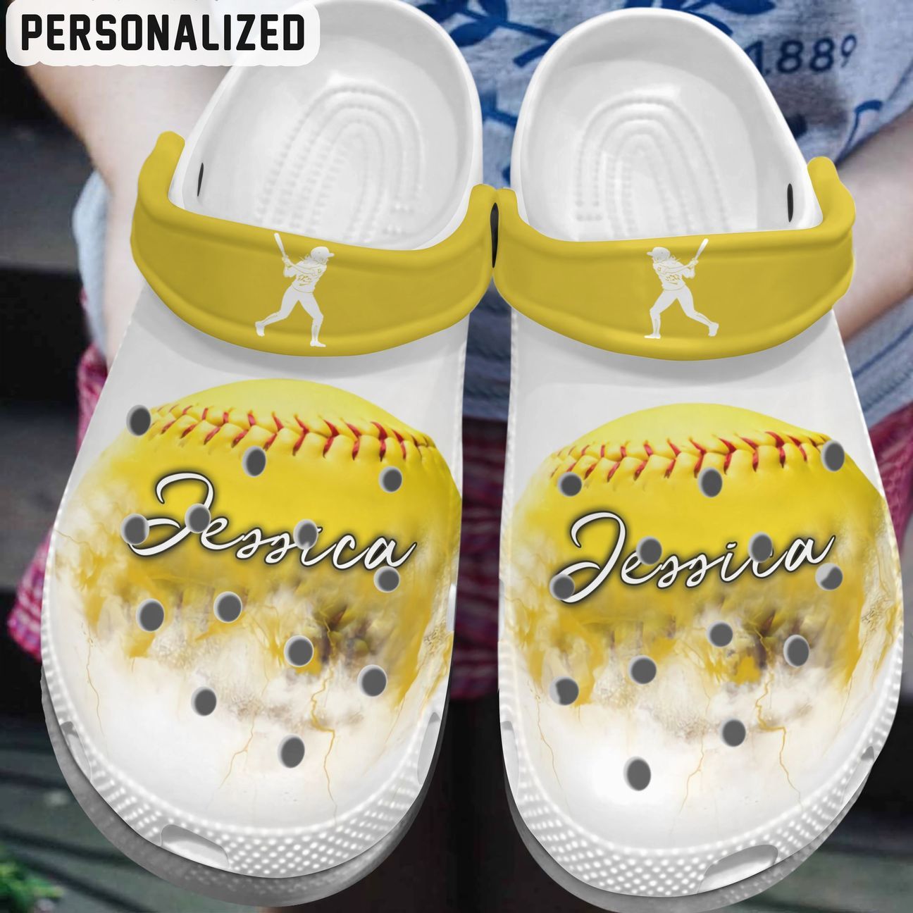 Softball Personalized Personalize Clog, Custom Name, Text, Fashion Style For Women, Men, Kid, Print 3D Whitesole Cloud