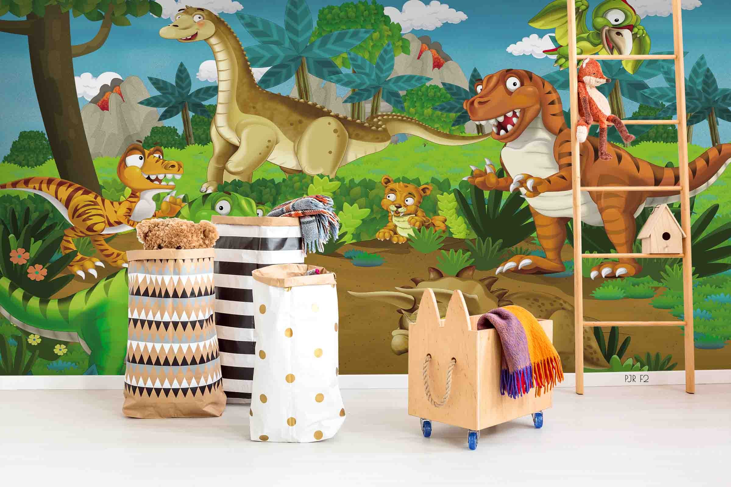 3D Cartoon Dinasours Tigers Mural Wallpaper Wj 1392