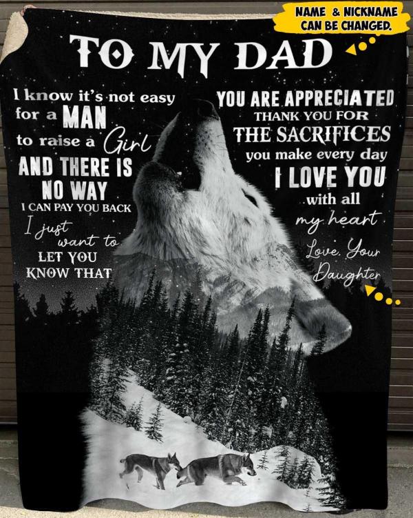 Personalized Wolf I Know It’S Not Easy For A Man To Raised A Girl Blanket, Gift For Dad