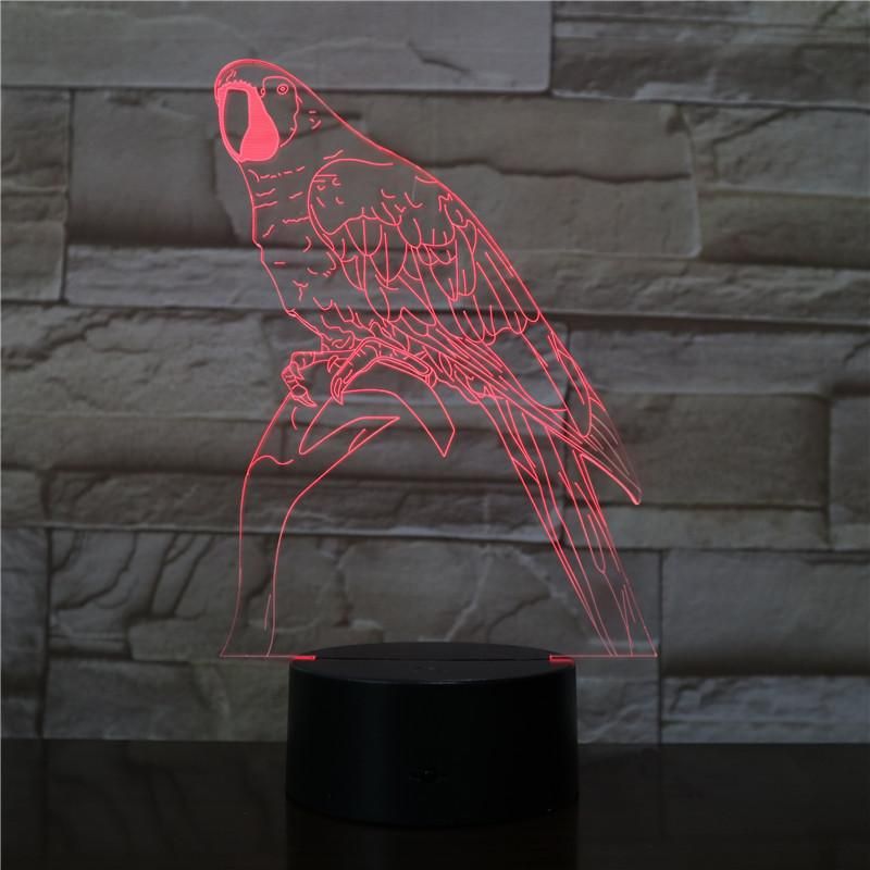 Tropical Animal Parrot Design 3D Illusion Night Light Led Light