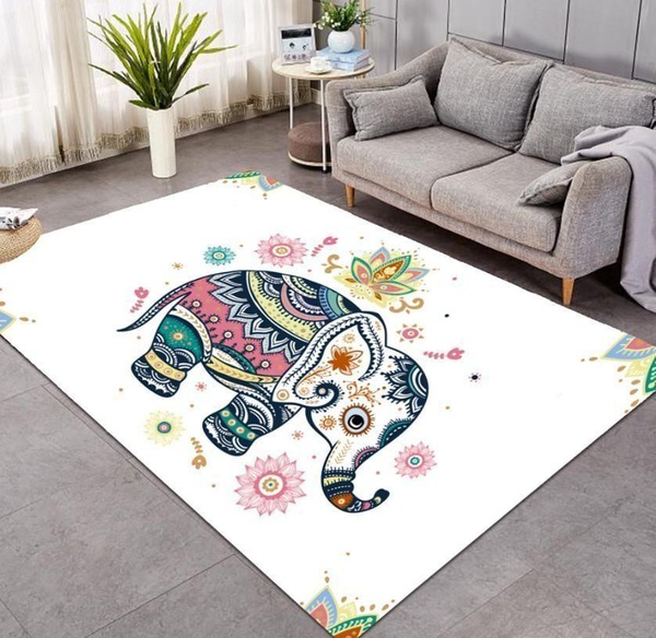 Baby Elephant Mandala In White Background Design Area Rug Home Decor