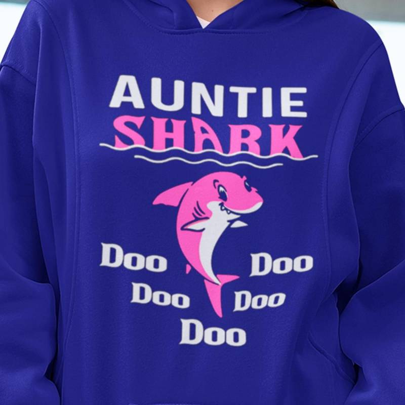 Auntie Shark Doo Doo Doo Song For Children Best Gift For Who Love Cartoon Blue Unisex Hoodie S-5Xl