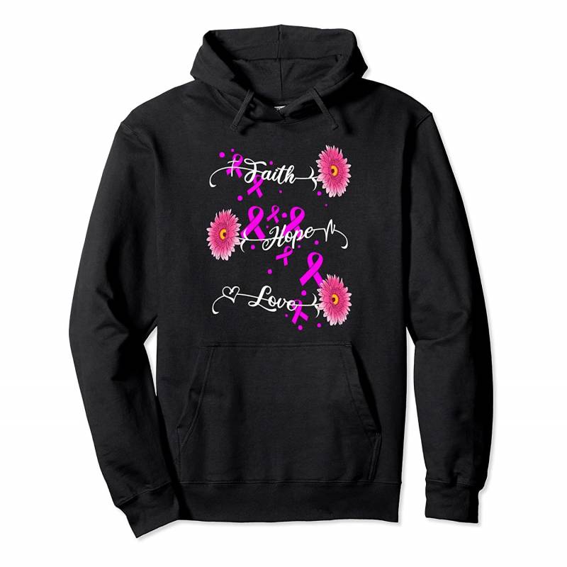 Womens Faith Hope Love Breast Cancer Awareness Pullover Hoodie