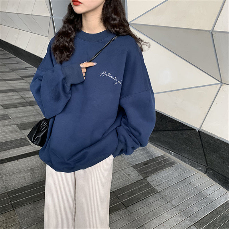 Women Letter Sweatshirts Embroidery Design Ins Long Sleeve Round Neck Basic Hoodies Student Casual Korean Chic Sweatshirt Femme alx