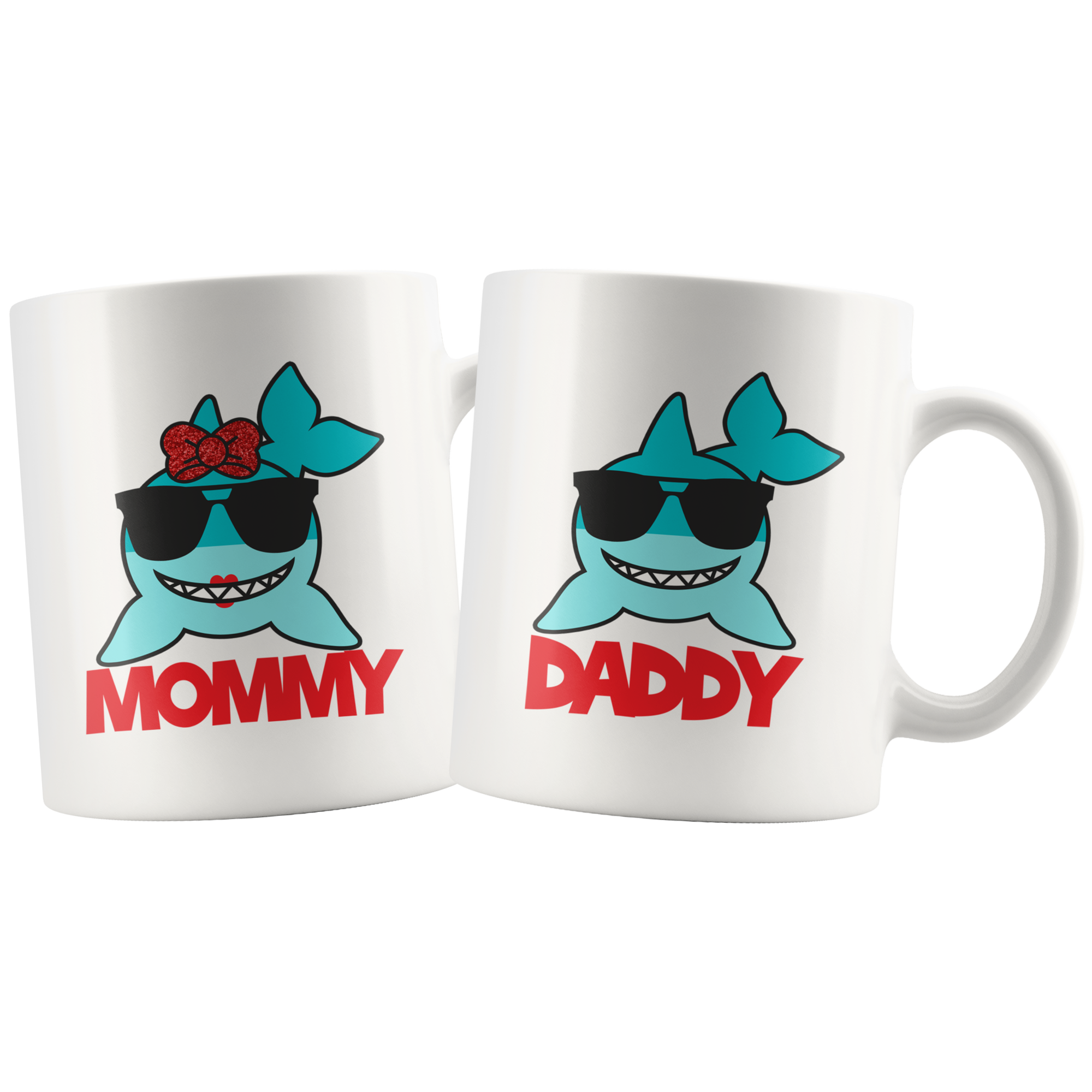 Couples Coffee Mug Set, Mommy Shark & Daddy Shark Matching Mugs