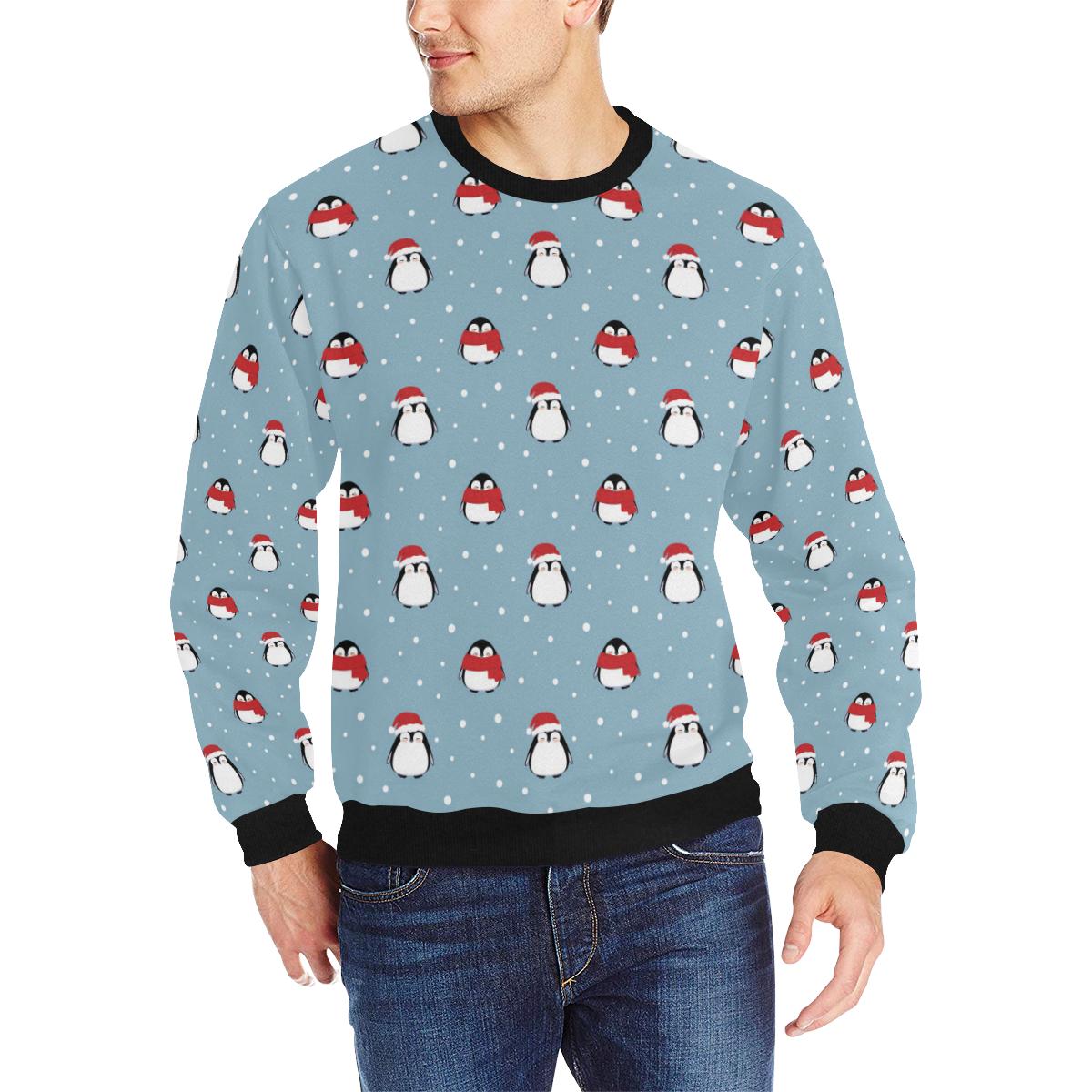 Cute penguin christmas snow pattern Men’s Crew Neck Sweatshirt