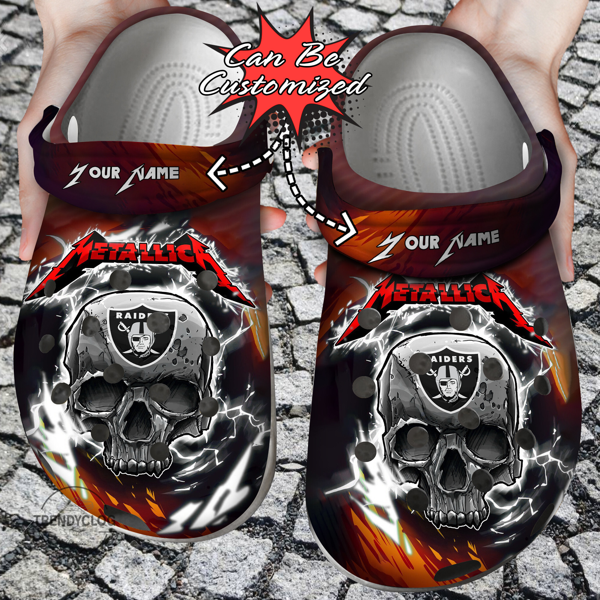 Lv Raiders Crocs – Personalized Skull Lightning Metallica Clog Shoes