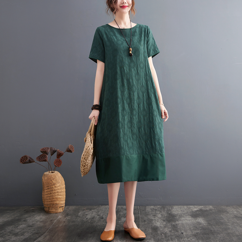 2022 New Arrival Soft Cotton Linen Jacquard Japan Style Cozy Loose Fashion Women Casual Summer Dress Office Lady Work Midi Dress alx