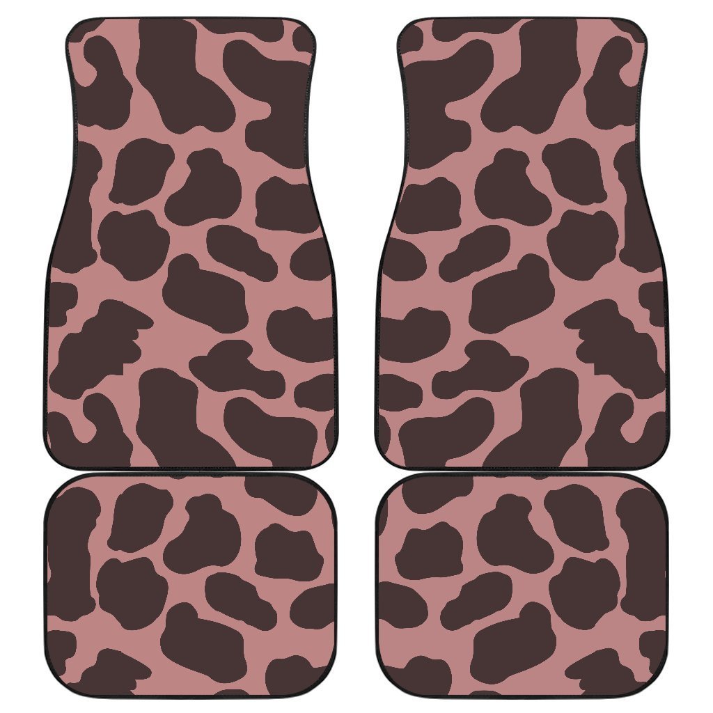 Red Brown Cow Print Front And Back Car Floor Mats, Front Car Mat